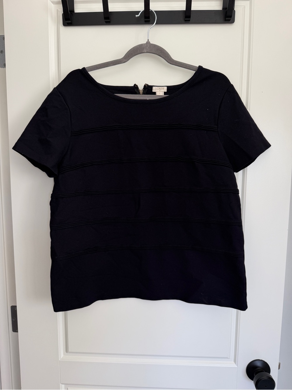 J. Crew Black Short-Sleeve Textured Crew Blouse